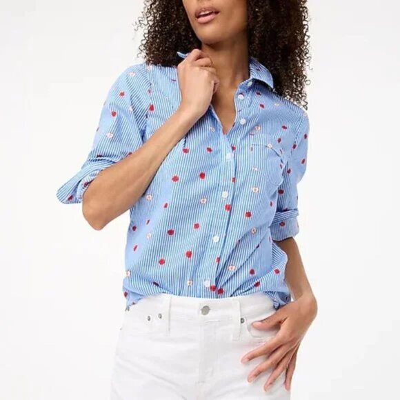 J.Crew Cotton poplin shirt in signature fit Underwater Blue/White Apple‎ -XS - Picture 1 of 14